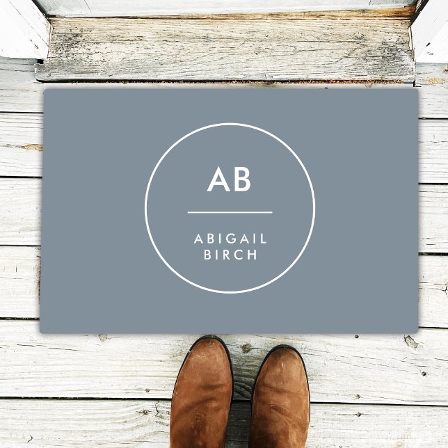Monogram Modern Minimal Dusky Blue Grey Doormat (Creator Uploaded)