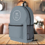 Monogram Modern Minimal Dusky Blue Grey Printed Backpack<br><div class="desc">A simple stylish custom design with modern typography and a dusky blue grey feature colour. The text,  including your monogram,  can easily be personalized to make a design as unique as you are! The perfect trendy bespoke design for personal or business use!</div>