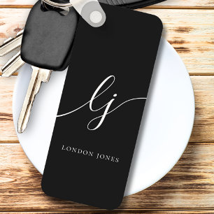 Monogram Modern Minimal Elegant Black White Keychain