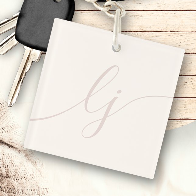 Monogram Modern Minimal Elegant ivory Pink Script Keychain (Creator Uploaded)