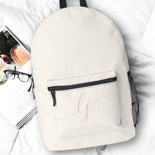 Monogram Modern Minimal Ivory Pink Script Initials Printed Backpack