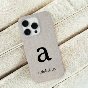 Monogram   Modern Minimal Linen Look Initial Name iPhone 15 Pro Case