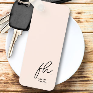 Monogram Modern Minimal Script Initials Blush Pink Keychain