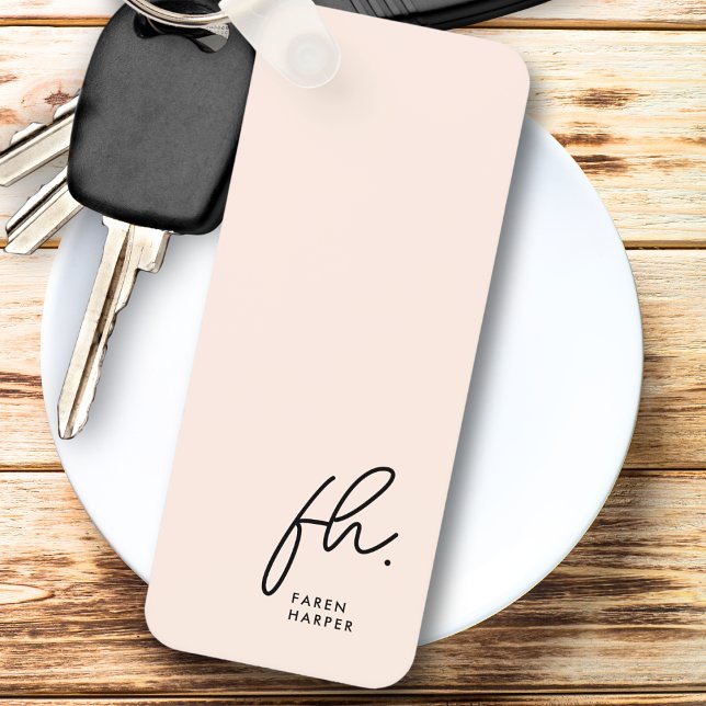 Monogram Modern Minimal Script Initials Blush Pink Keychain (Creator Uploaded)