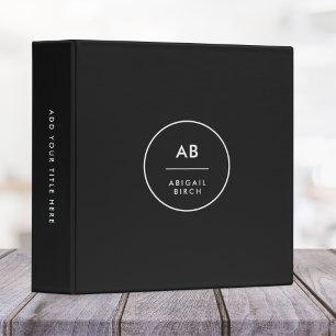 Monogram Modern Minimal Simple Black and White Binder