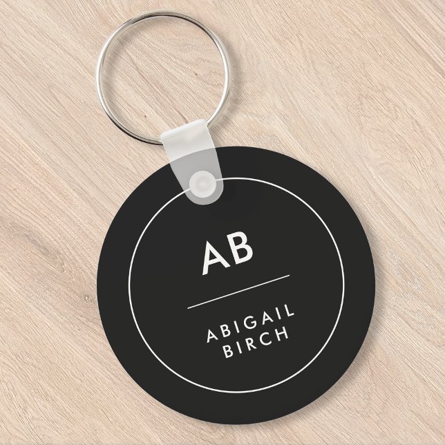 Monogram Modern Minimal Simple Black and White Keychain (Creator Uploaded)