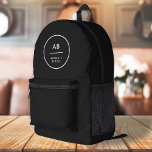Monogram Modern Minimal Simple Black Printed Backpack<br><div class="desc">A simple stylish custom design with modern typography in monochrome black and white. The text,  including your monogram,  can easily be personalized to make a design as unique as you are! The perfect trendy bespoke design for personal or business use!</div>