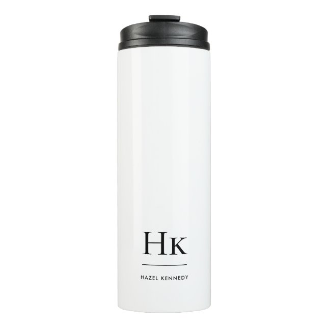 Monogram Modern Minimal Simple Elegant White Black Thermal Tumbler (Front)