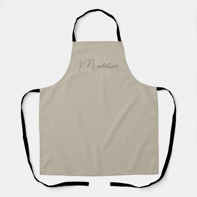 Monogram Modern Minimalist Beige Apron (Front)