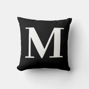 Monogram Modern Minimalist Black White Throw Pillow