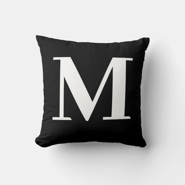 Monogram Modern Minimalist Black White Throw Pillow (Front)