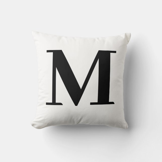 Monogram Modern Minimalist Black White Throw Pillow (Front)