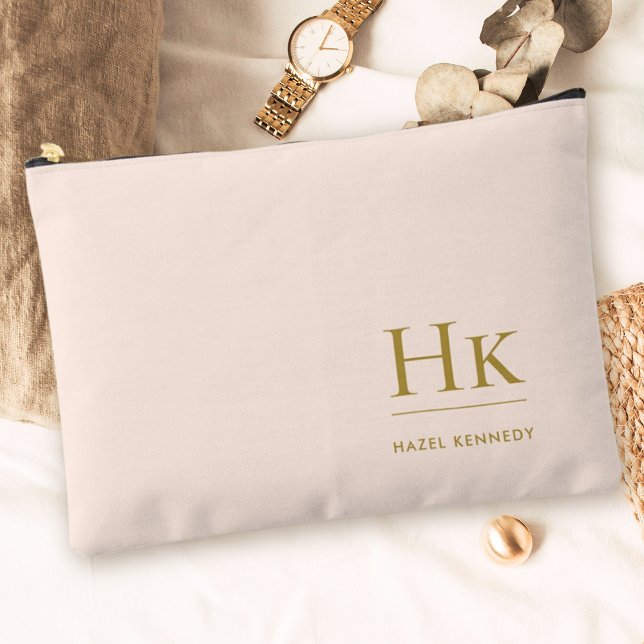 Monogram Modern Minimalist Blush Pink Gold Chic Accessory Pouch (Creator Uploaded)