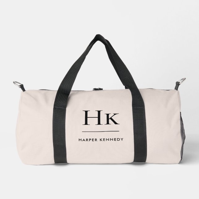 Monogram Modern Minimalist Blush Pink Monogrammed Duffle Bag (Front)