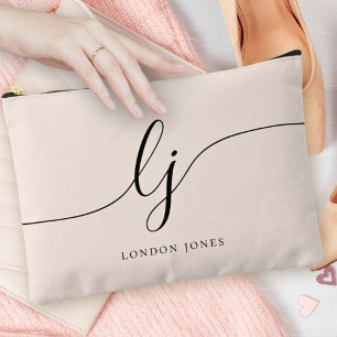 Monogram Modern Minimalist Calligraphy Blush Pink Accessory Pouch