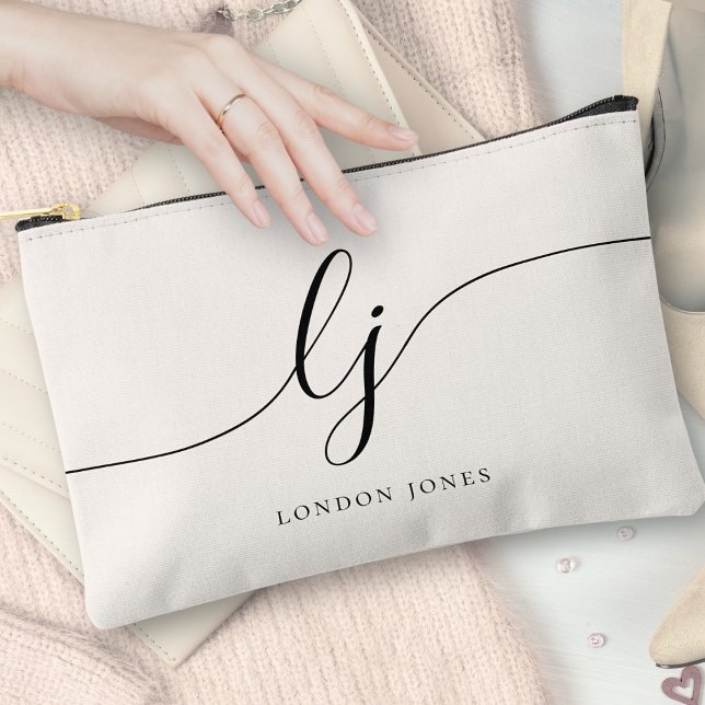 Monogram Modern Minimalist Calligraphy Script Name Accessory Pouch (Creator Uploaded)