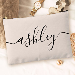 Monogram Modern Minimalist Calligraphy Script Pink Accessory Pouch