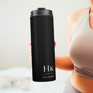 Monogram Modern Minimalist Chic Black White Thermal Tumbler