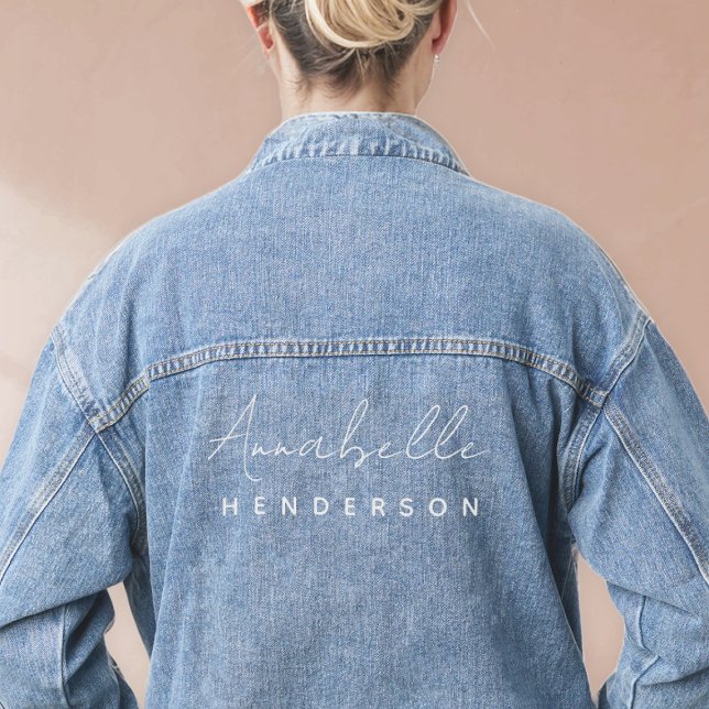 Monogram | Modern Minimalist Clean Simple White Denim Jacket (Creator Uploaded)