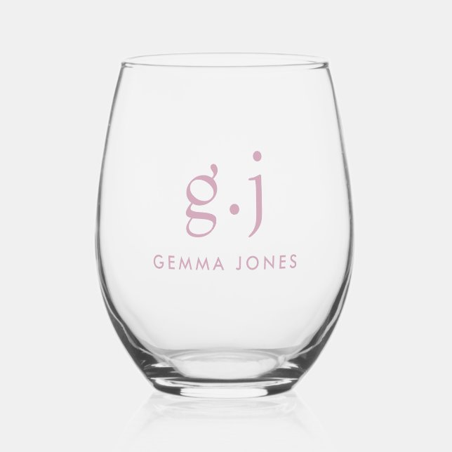 Monogram Modern Minimalist Dusty Pink Stemless Wine Glass (Front)