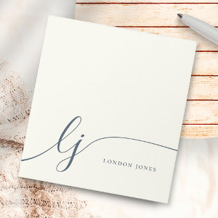 Monogram Modern Minimalist Feminine Ivory Navy Notepad