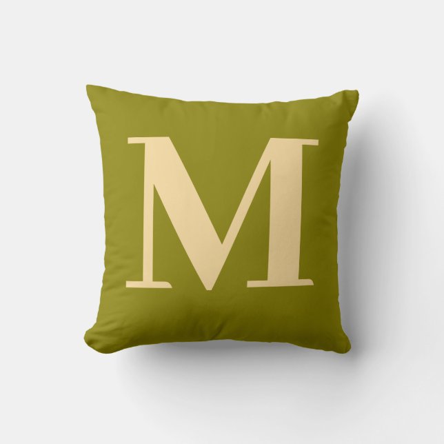 Monogram Modern Minimalist Green Yellow Throw Pillow (Front)