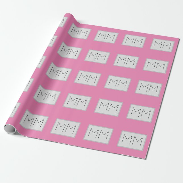 Monogram Modern Minimalist Name Initials Wrapping Paper (Unrolled)