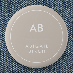 Monogram Modern Minimalist Natural Taupe 2 Inch Round Button