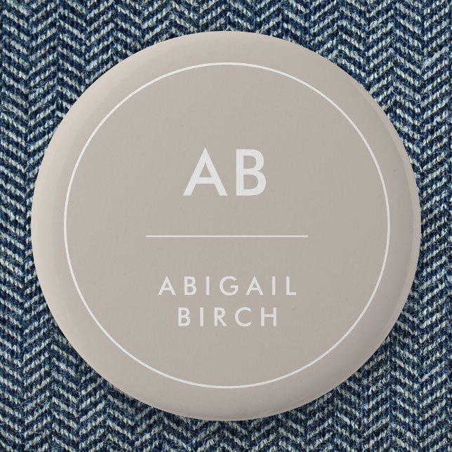 Monogram Modern Minimalist Natural Taupe 2 Inch Round Button (Creator Uploaded)
