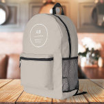 Monogram Modern Minimalist Natural Taupe Printed Backpack<br><div class="desc">A simple stylish custom design with modern typography and a natural taupe feature colour. The text,  including your monogram,  can easily be personalized to make a design as unique as you are! The perfect trendy bespoke design for personal or business use!</div>