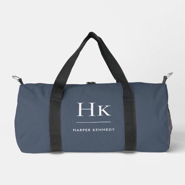 Monogram Modern Minimalist Navy Monogrammed Name Duffle Bag (Front)