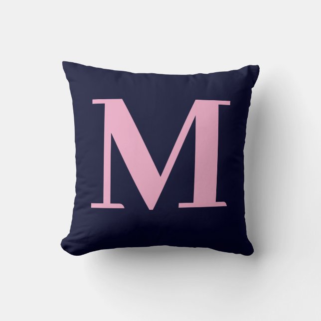 Monogram Modern Minimalist Navy Pink Throw Pillow (Front)