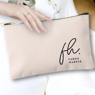 Monogram Modern Minimalist Script Blush Pink Accessory Pouch