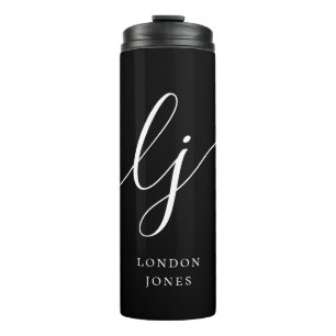 Monogram Modern Minimalist Script Calligraphy Thermal Tumbler