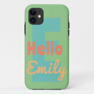 monogram modern mint coral pink peach iPhone 11 case