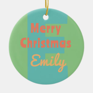 monogram modern mint coral pink peach ceramic ornament