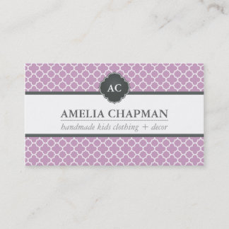 MONOGRAM modern morrocan pattern lilac purple grey Business Card