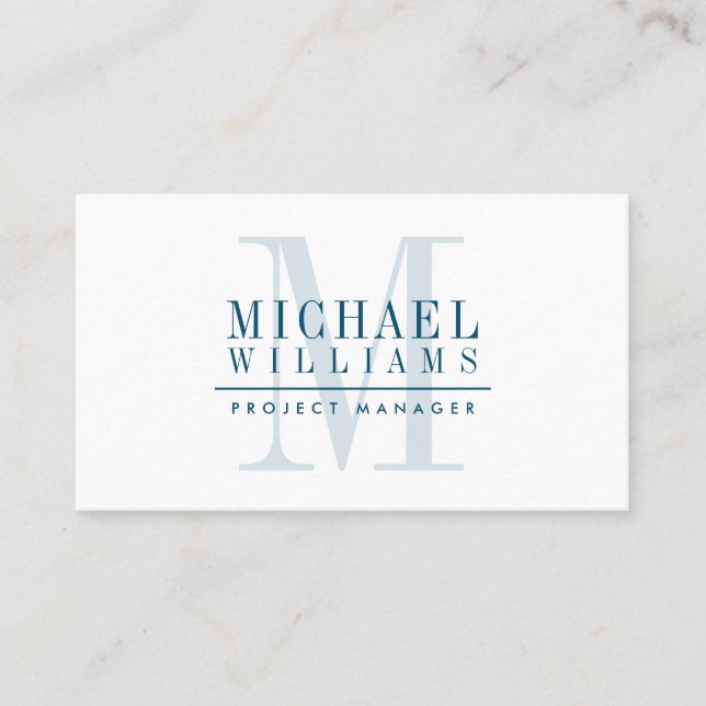 MONOGRAM modern name simple masculine navy blue Business Card (Front)
