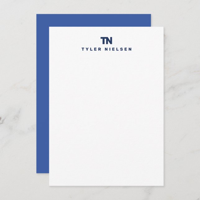 Monogram Modern Navy Blue Typography Card (Front/Back)