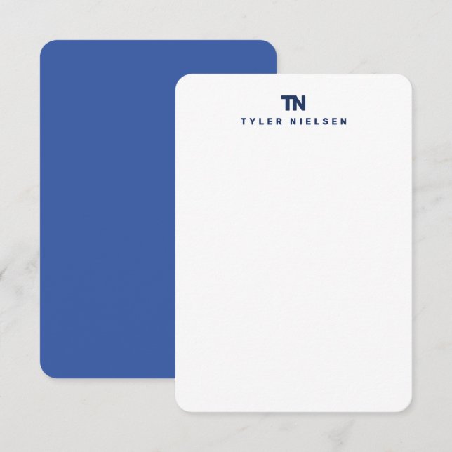Monogram Modern Navy Blue Typography Card (Front/Back)