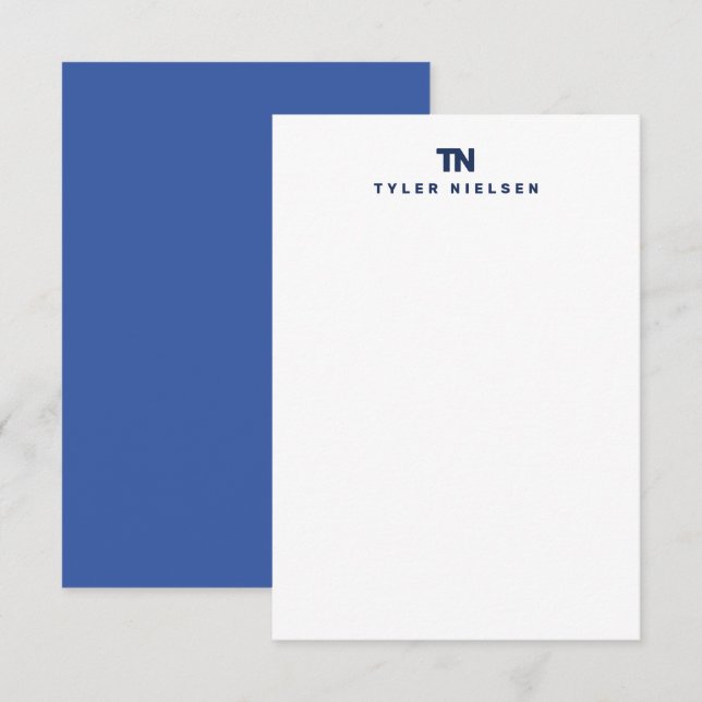 Monogram Modern Navy Blue Typography Card (Front/Back)
