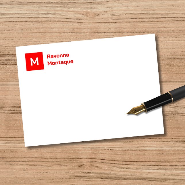 Monogram Modern Neon Red Personalized Script  Card (Creator Uploaded)