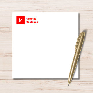 Monogram Modern Neon Red Personalized Script Card