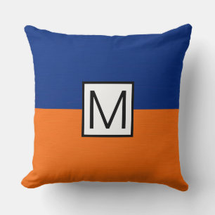 Monogram Modern Orange and Dark Blue Elegant Throw Pillow