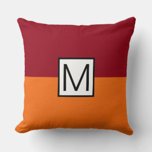 Monogram Modern Orange and Maroon Elegant Throw Pillow
