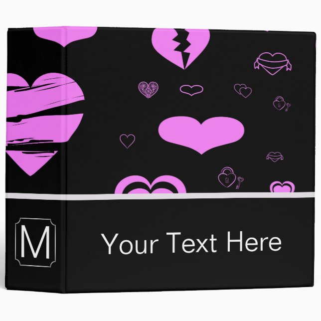 Monogram Modern Orchid Heart Pattern Binder (Front/Spine)