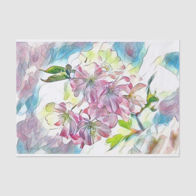 Monogram Modern Pink Cherry Blossom Watercolor   Tissue Paper (Front)