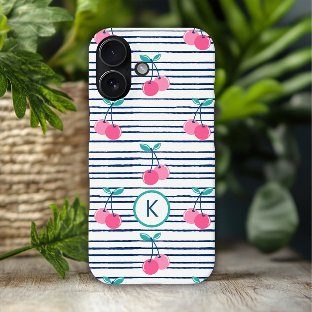 Monogram Modern Pink Cherry Preppy Girly Case-Mate iPhone Case (Creator Uploaded)