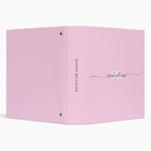 Monogram Modern Pink Elegant Chic Script Name Binder