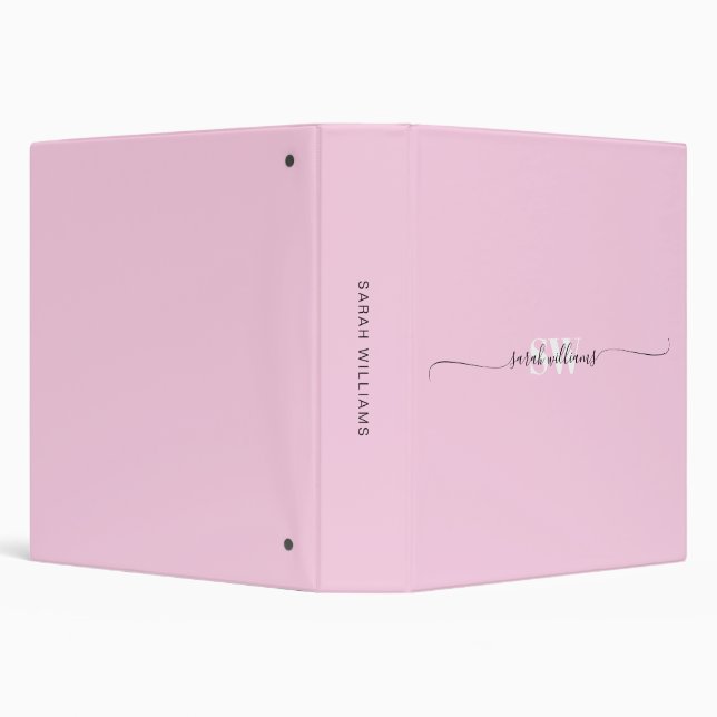 Monogram Modern Pink Elegant Chic Script Name Binder (Background)